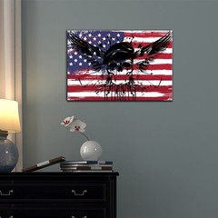 wall26 – Canvas Wall Art – Guns and Skull with US Flag Background – 16×24 inches