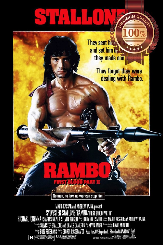 RAMBO FIRST BLOOD PART 2 TWO II MOVIE ORIGINAL CINEMA PRINT PREMIUM POSTER