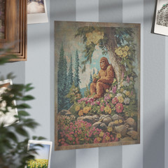 SASQUATCH FLOWERS Poster, Bigfoot Botanical Decor, Romantic Cryptid Wall Art