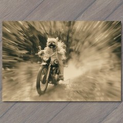 Art Print Dog People Motorcycle Weird Creepy Vintage Vibe Unreal Unusual Strange