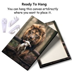 Framed Lion and Lamb Canvas Print Wall Art Christian Jesus Christ King of Judah