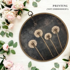 Vintage Dandelion Floral Framed Wall Art Decor, Rustic Cottagecore Round Wall…
