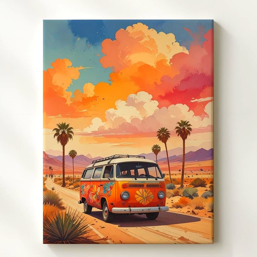 Wall Art Hippie Van Road Trip Canvasretro Bohemian Adventure Art