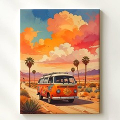 Wall Art Hippie Van Road Trip Canvasretro Bohemian Adventure Art