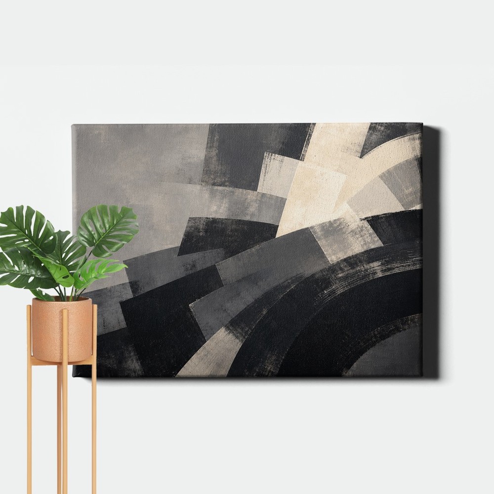 Abstract wedges and broken arcs Poster Print monochrome geometric design