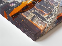 Futuristic Neon Cityscape Canvasflying Vehicles And Towering Skyscrapers Wall