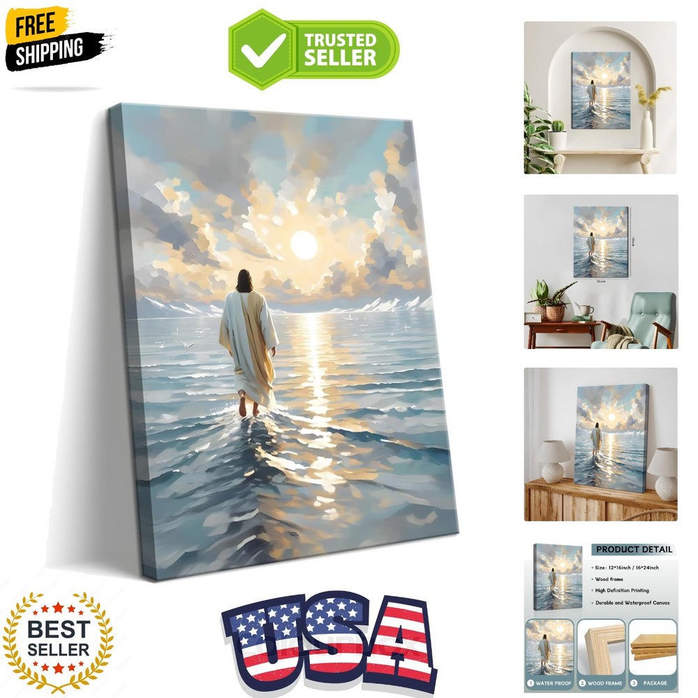 Jesus Canvas Wall Art, Christian Wall Decor of Jesus Walking on Water, Inspir…