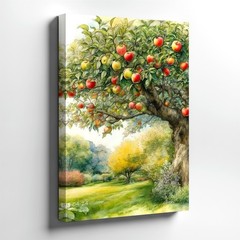 Wall Art Apple Tree Watercolor Painting Orchard Landscape Fruit Garden Decor