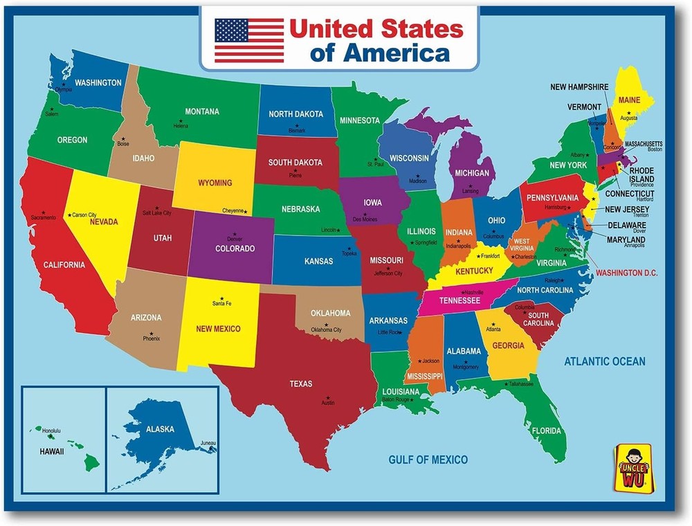 United States Map Laminated Poster – Dry Erase Double Side Educational Poster