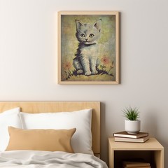 Vintage CAT BOTANICAL Wall Art, Retro Kitten Flower Decor, Cute Cat Floral Print
