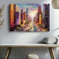 Dreamspeed City Canvas Colorful Highway Through Stylized Urban Skyline Wall Art
