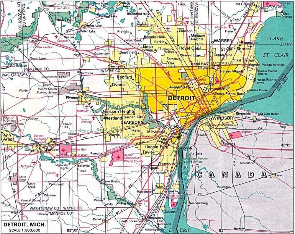 DETROIT MICHIGAN MAP GLOSSY POSTER PICTURE PHOTO BANNER PRINT road city usa 5833