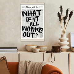 Newspaper Hanging Wall Art – «What If It All Works Out?» Quote Print /w Frame