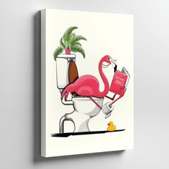 Funny Flamingo Bathroom Jokes Canvas Wall Art Toilet Humor Rubber Duck Home