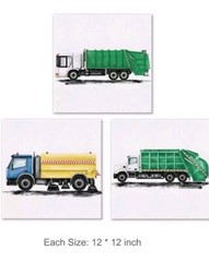 Set Of 3 Garbage Truck Nursery Transportation Art Posters Canvas Wall &Tabletop