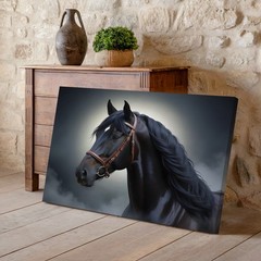 Black Horse Canvas Wall Art Elegant Horse Portrait Print for Rustic Home Decor