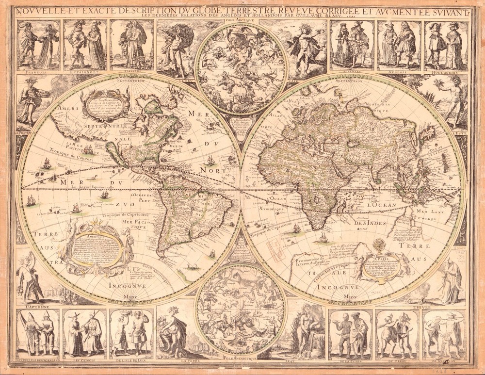 1645 Antique World Map Hemisphere Limited Edition Premium Poster 91x61cm