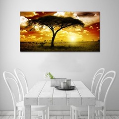 Large Artwork Living Room Wall Art African Trees Landscape Earth Tones Sunset…