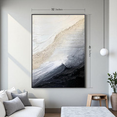 Large 3D Textured Black and White Coastal Wall Art, Ready to Hang 32″ x 48