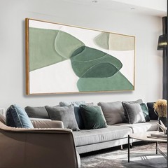 Framed Wall Art Canvas Artwork Green And White Geometric Color Block Line Art…