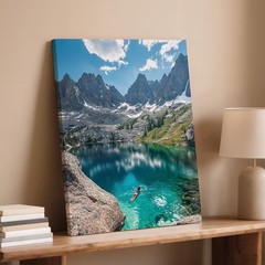 Mountain Lake Landscape Canvas Wall Art Nature Scene Crystal Clear Water Print