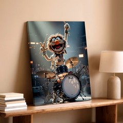 Wall Art Wild Drummer Puppet Animal Playing Drum Set Concert Stage Poster Print