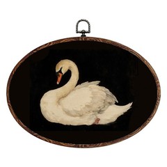 Vintage Swan Oval Framed Wall Art, Rustic Animal Swan Prints Canvas Art Paint…