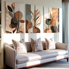 3 Pieces Abstract Botanical Earth Tones Large Wall Art Set for Living Set Of 3