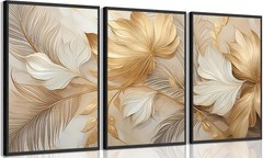 Modern Abstract Gold Botanical Canvas Wall Art Fashion 16″L x 12″W, Poster