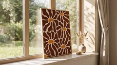 Boho Abstract Floral Poster Minimalist Neutral Brown Cream Living Room Wall Art