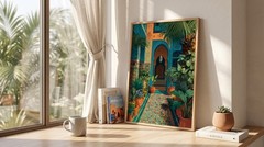Vintage Moroccan Garden Poster Tropical Palm Tree Wall Art Boho Print