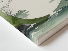 Green Enso & Bird Canvas Zen Watercolor Nature Harmony Art Wall Art