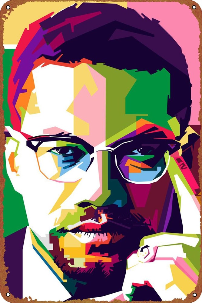 KIVYYB Malcolm X Portrait Tin Sign Retro Metal Wall Art 8×12 Inches
