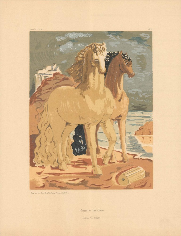 GIORGIO DE CHIRICO Horses on the Shore (sm) 23.5″ x 18.25″ Serigraph 1973 Surrea