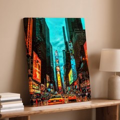 Times Square New York City Yellow Taxi Canvas Wall Art Urban Cityscape Print