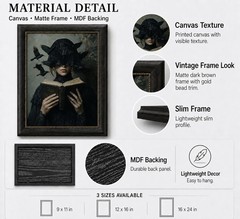 Dark Brown Framed Canvas Wall Art Gothic Victorian Woman Reading Book Damage-…
