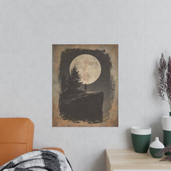 STARGAZER MOON GIRL Wall Art Print, Retro Celestial Full Moon Astronomy Poster