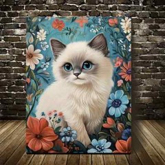 Beautiful Cute Ragdoll Kitten with Vibrant Painting Metal Print Ready to Hang