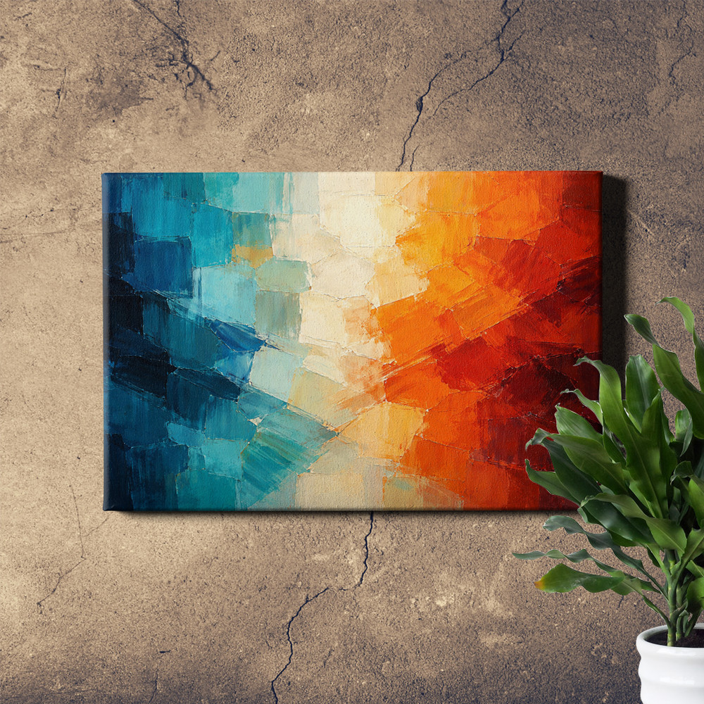 Teal Blue Orange Color Block Collision Abstract Wall Art Print