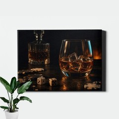 Whiskey glass and poker chips still life Canvas Print moody bar game tabletop