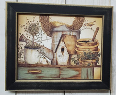 Birdhouse bowl Farmhouse Grandmacore Distressed black 8×10 framed wall picture