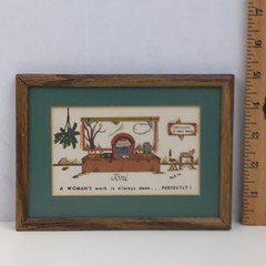 Vintage Toni Framed Cartoon Art Print Fun A Womans Work Is Always Done Perfectly