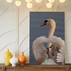 Elegant Swan And Cygnets Family Canvas Wall Art Nature Animal Wildlife Print