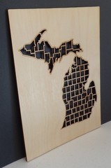 Michigan Map Craft Kit Natural Wood Laser Cut & Canvas 8×10 Wall Decor USA #M16