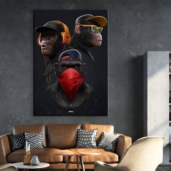 3 Monkeys Canvas, Three Monkey Wall Art, 3 Monkeys Poster Art, Animal Print Canv