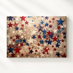 Layered Stars Patriotic Canvas Red White Blue Cut-Out Confetti Wall Art