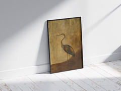 Vintage Heron Poster Antique Bird Painting Wall Art Rustic Home Decor Gift Print