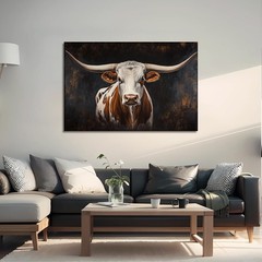 Highland Cow Canvas Wall Art Texas Longhorn Picture Rustic Farmhouse Animal P…