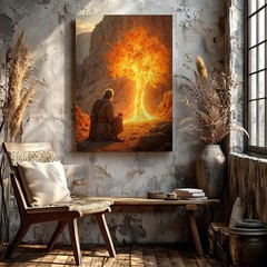 Wall Art Glowing Tree Print Desert Canyon Spiritual Landscape Fantasy Decor