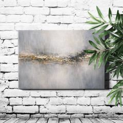Metallic Gold Fragments Textured Abstract Wall Art Print Gray Mist